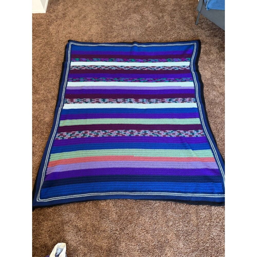 Handmade Crochet Blanket Throw 64" x 78"